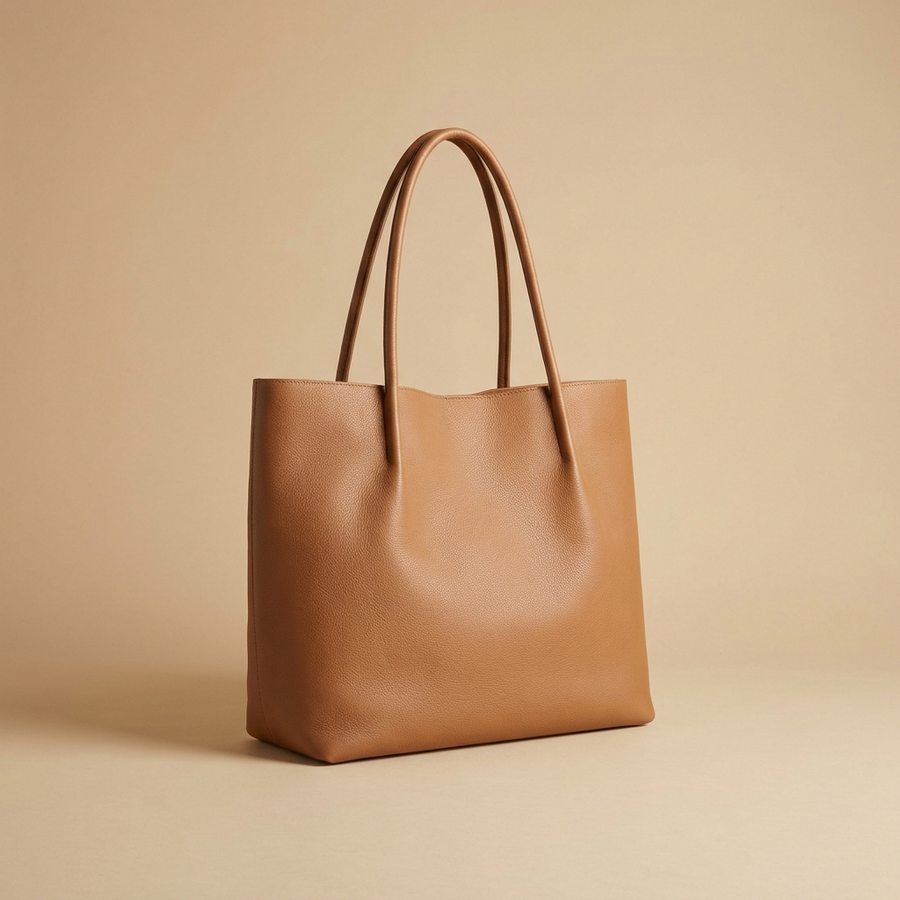 Le Cabas Souple VELORÉINE en cuir grainé tan, sur fond sable